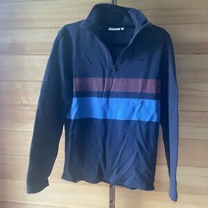 Wesc Men's Quarter Zip Sweatshirt with Blue and Red Colorblock Stripes